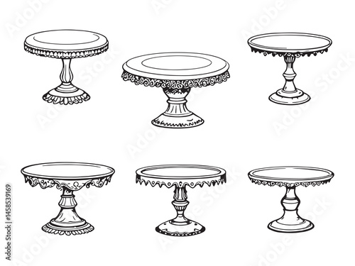 Different Type of Cake Stand Clear Vision Simple Line Art