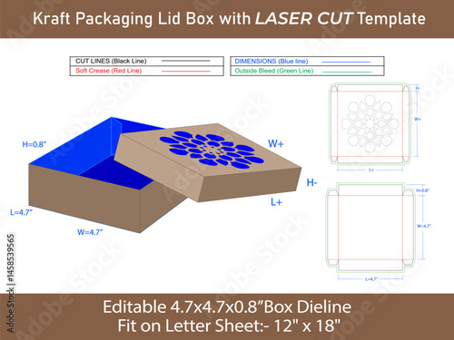 Custom Kraft packaging gifts box with Laser cut Dieline Template