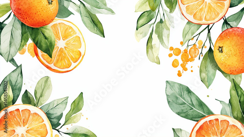 citric fruit watercolor boarder copy space background.ai generative