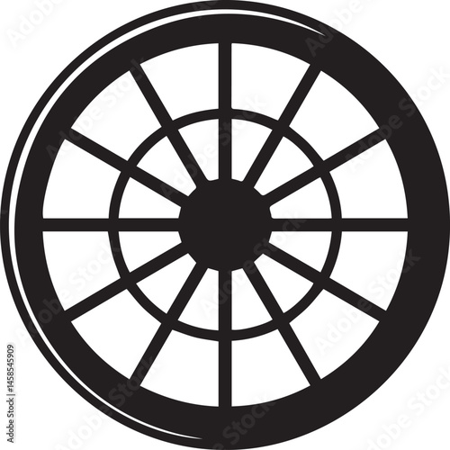 Cart Wheel Silhouette Vector – Basic Rolling Part Black Vector Illustration