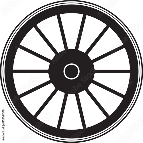 Cart Wheel Silhouette Vector – Basic Rolling Part Black Vector Illustration