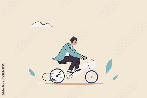 Practice, training or effort for career growth or business success, entrepreneur, amateur begin or start new business concept, newcomer businessman practice riding child bicycle with training wheels.