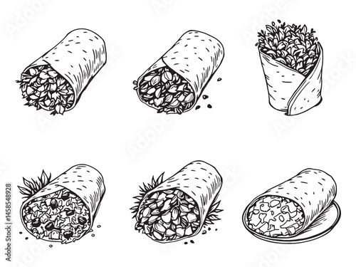 Different Types of Chicken Wrap Clear Vision Simple Line Art