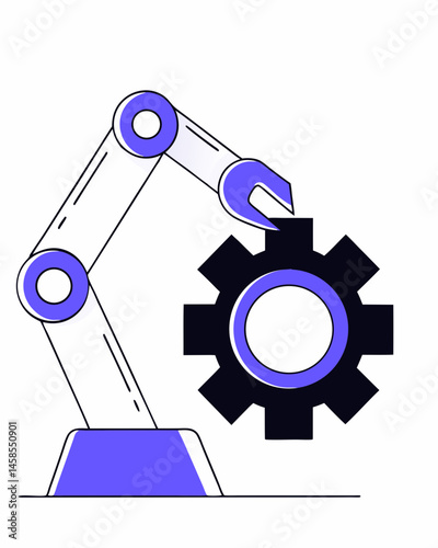 Robotic Arm Manipulating Gear Vector Illustration of Automation and Mechanics