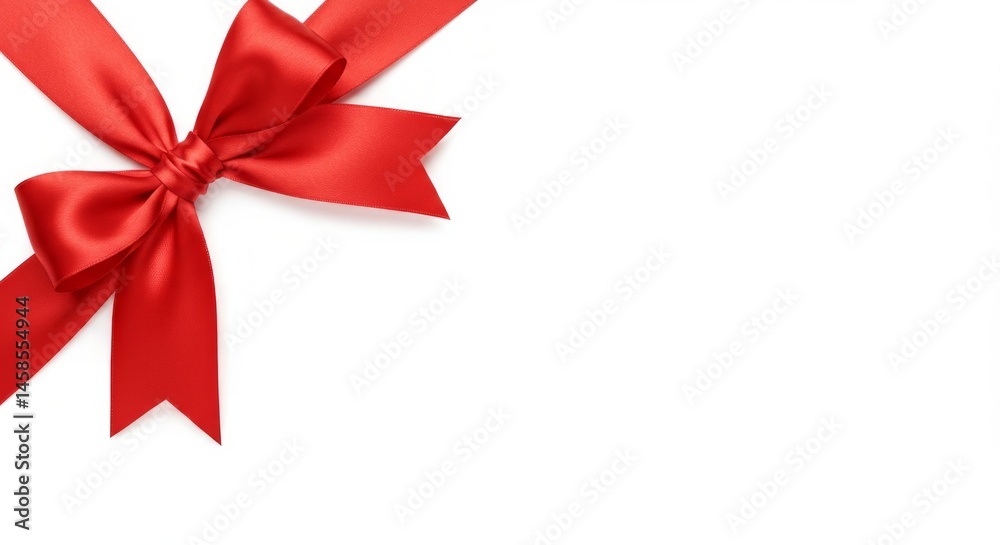 Bright Red Satin Bow on a Clean White Backdrop for Festive Occasions