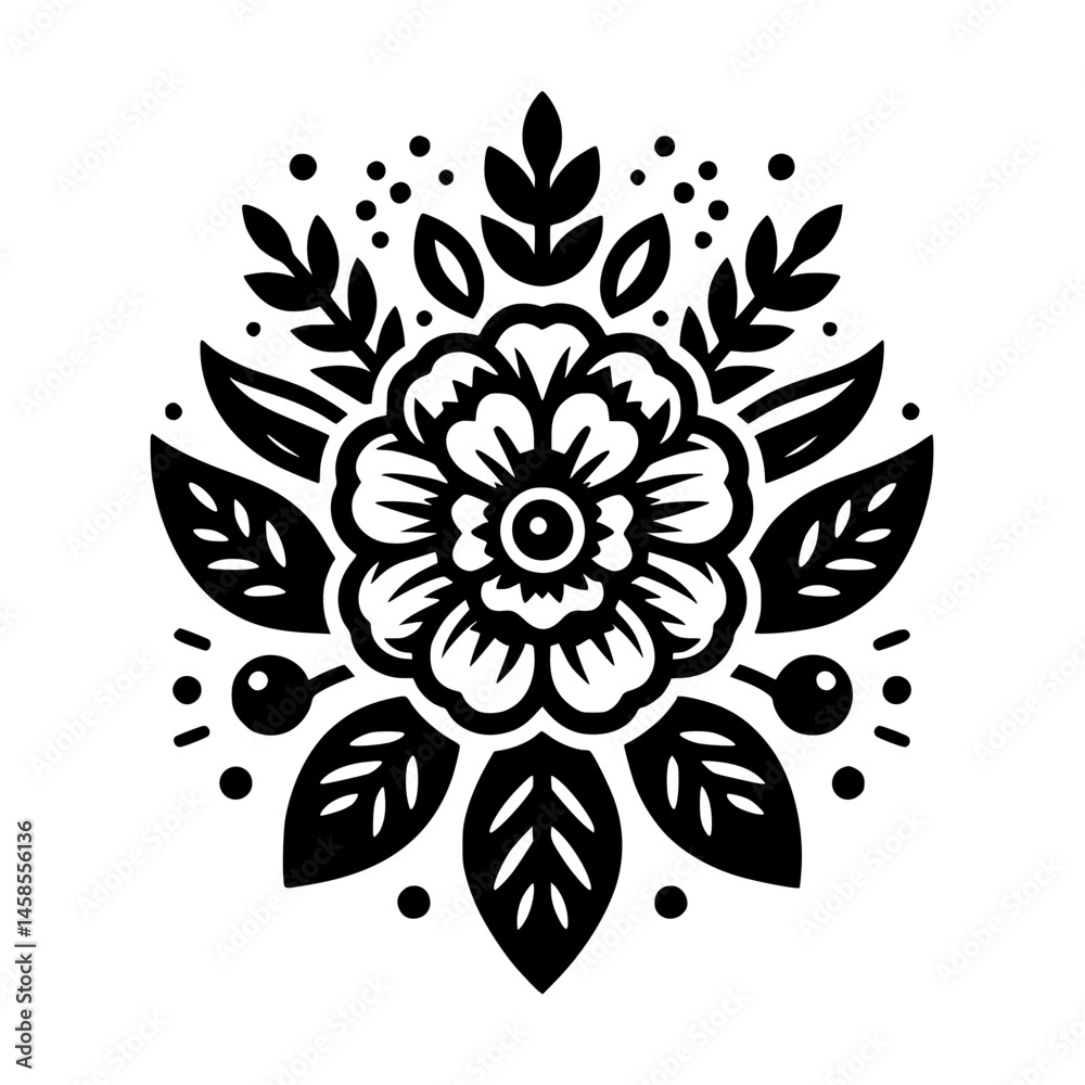 Fototapeta premium Black & White Floral Mandala Design: Vector Illustration for Decoration & Graphics