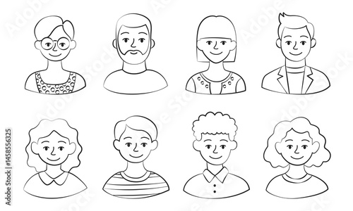 Line Art People Avatars. Hand Drawn Minimalist Portrait Icons Set