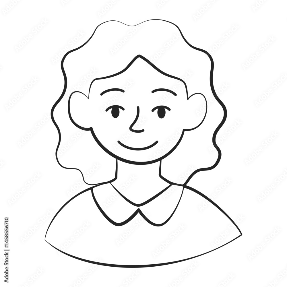Fototapeta premium Linear art portrait of a woman with curly hair. Minimalist Outline Illustration