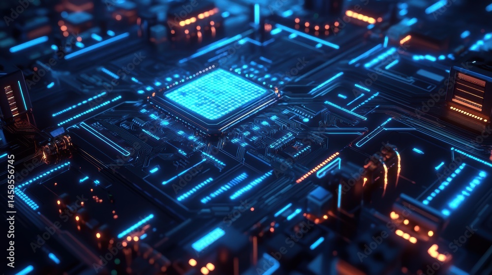 Fototapeta premium Cybernetic AI Chip Processing Data in Real-Time Ultr.