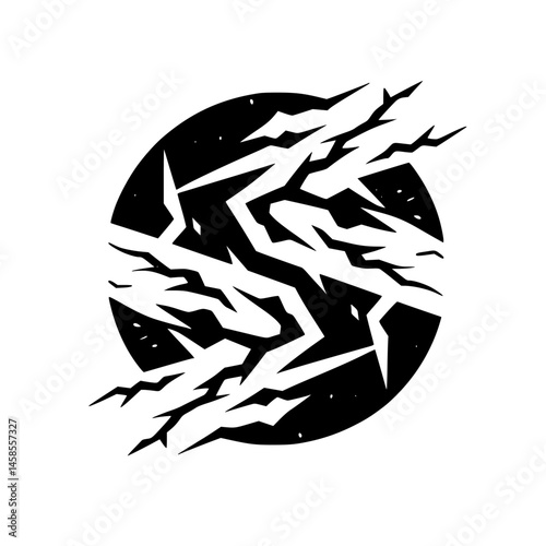 Abstract Cracked Circle - Black & White Geometric Design