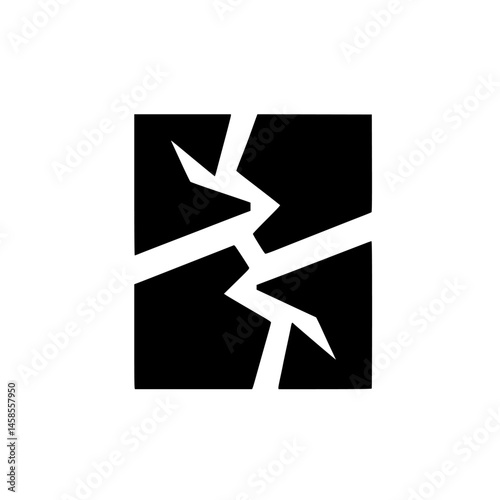 Geometric Black Square Broken with White Lines - Abstract Concept