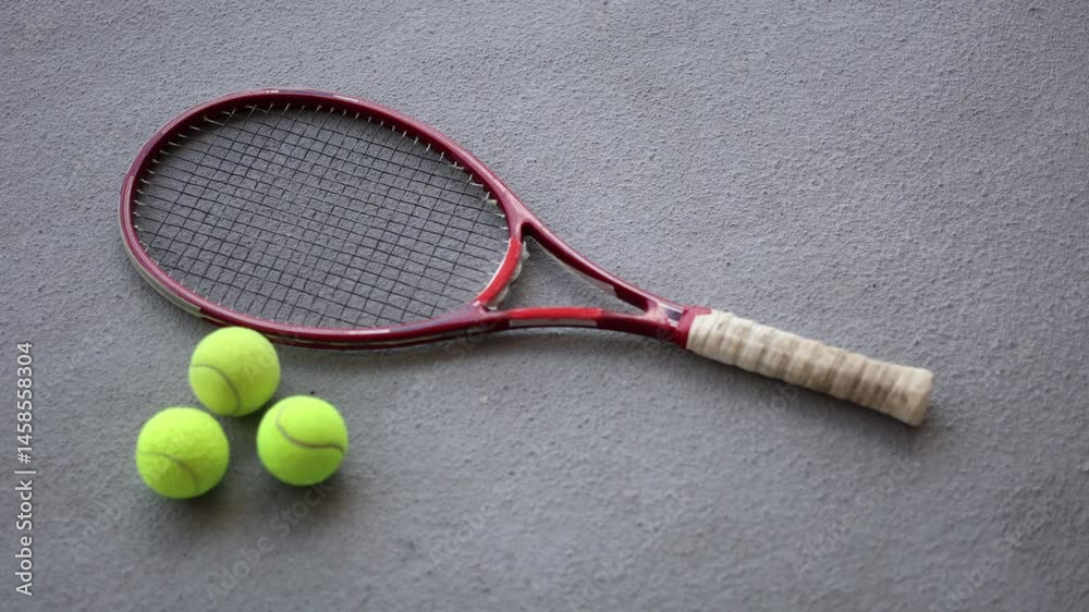 tennis racket and ball on court camera roll on