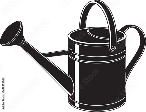 Watering Can Silhouette Vector – Simple Black Garden Tool Vector Illustration-EPS Format File