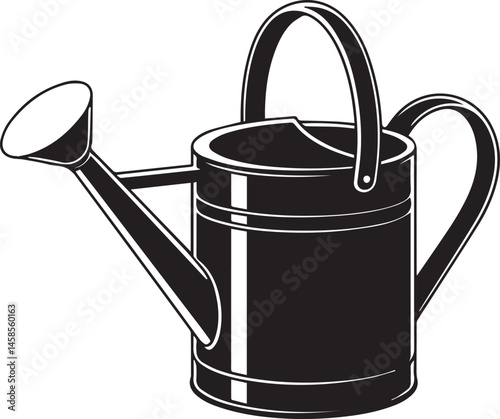Watering Can Silhouette Vector – Simple Black Garden Tool Vector Illustration-EPS Format File