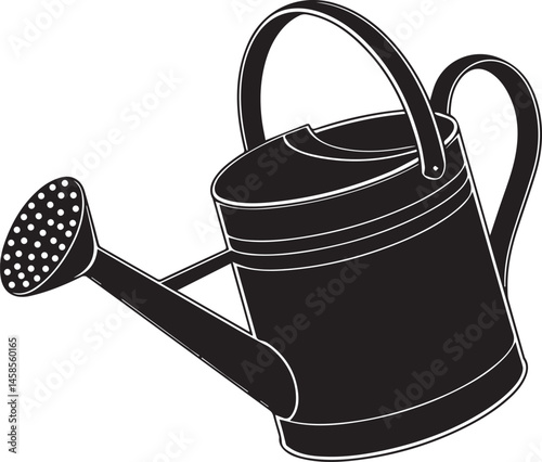 Watering Can Silhouette Vector – Simple Black Garden Tool Vector Illustration-EPS Format File
