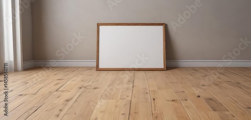 Clean wooden floor with empty frame mockup  Ideal for showcasing designs ,  wood,  overhead