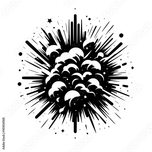 Retro Black and White Comic Book Explosion Illustration