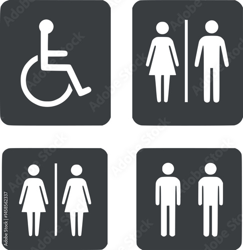 WC icons set. Toilet sign. Man, woman, mother with baby, handicapped Symbols Set Free Vector Download