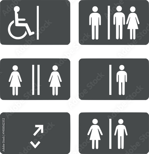 WC icons set. Toilet sign. Man, woman, mother with baby, handicapped Symbols Set Free Vector Download