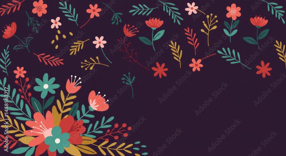 Obraz premium Elegant Floral Design with Dark Background and Vibrant Botanical Elements
