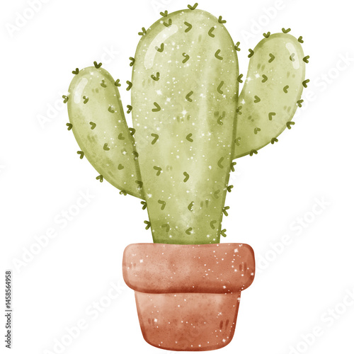 Cute watercolor cactus in pot 