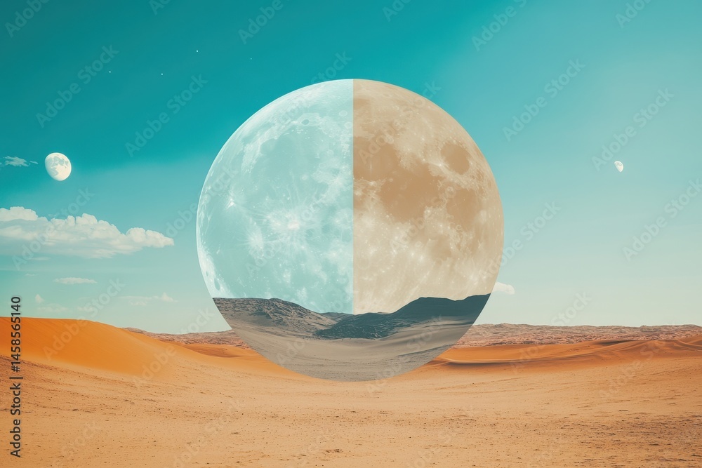 Desert Circle. Day to Night Time Change Concept with 24 Hours Sun and Moon Cycle