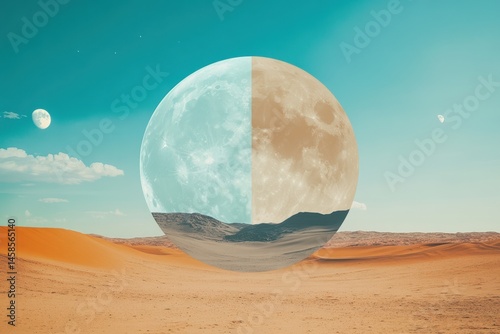 Obraz na płótnie Desert Circle. Day to Night Time Change Concept with 24 Hours Sun and Moon Cycle w salonie