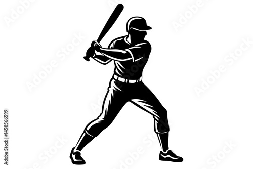 Baseball player batting stance silhouette vector illustration on white background, baseball, player, sport, silhouette, batting stance, vector, athlete, action, black, white, illustration, competitive