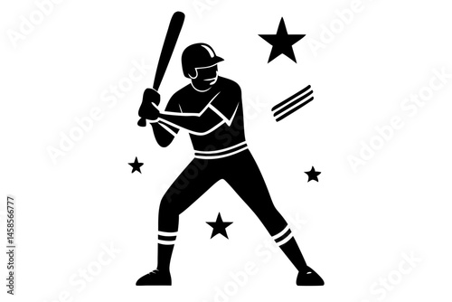 Baseball player silhouette ready to bat sport athlete holding stance, baseball, player, silhouette, batting, stance, sport, athlete, hold, bat, active, vector, design, illustration, equipment, game