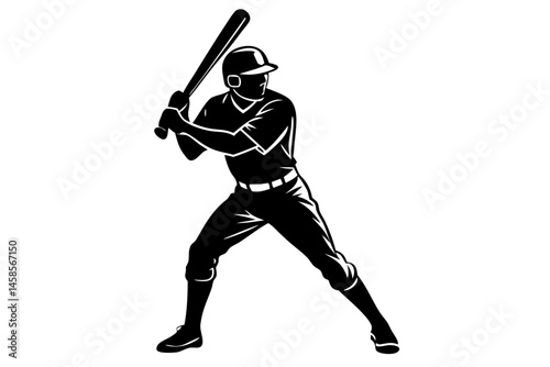 Silhouette of baseball player in batting stance on transparent background, baseball, player, silhouette, batting stance, sport, athlete, swing, bat, competition, team, game, activity, design, vector