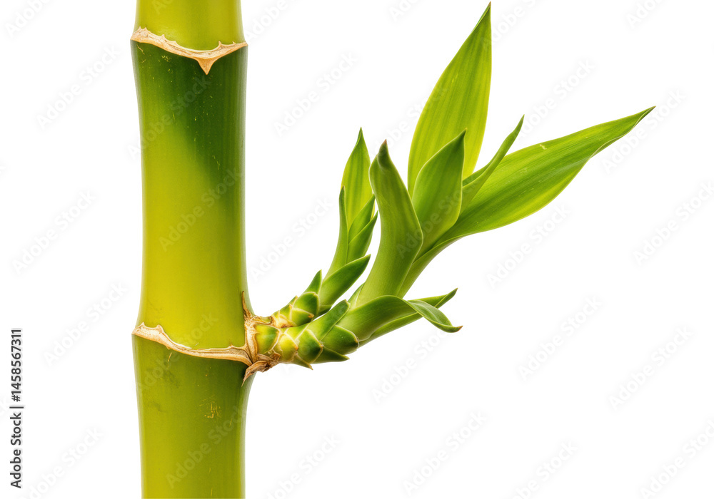 Obraz premium Fresh Green Bamboo Stem With Vibrant Leaves Isolated On Transparent Background