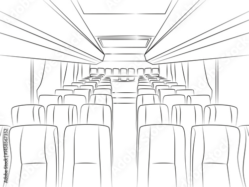 background atmosphere inside the bus, with manga outline style like the picture in the comic, bus seats and interior, line art