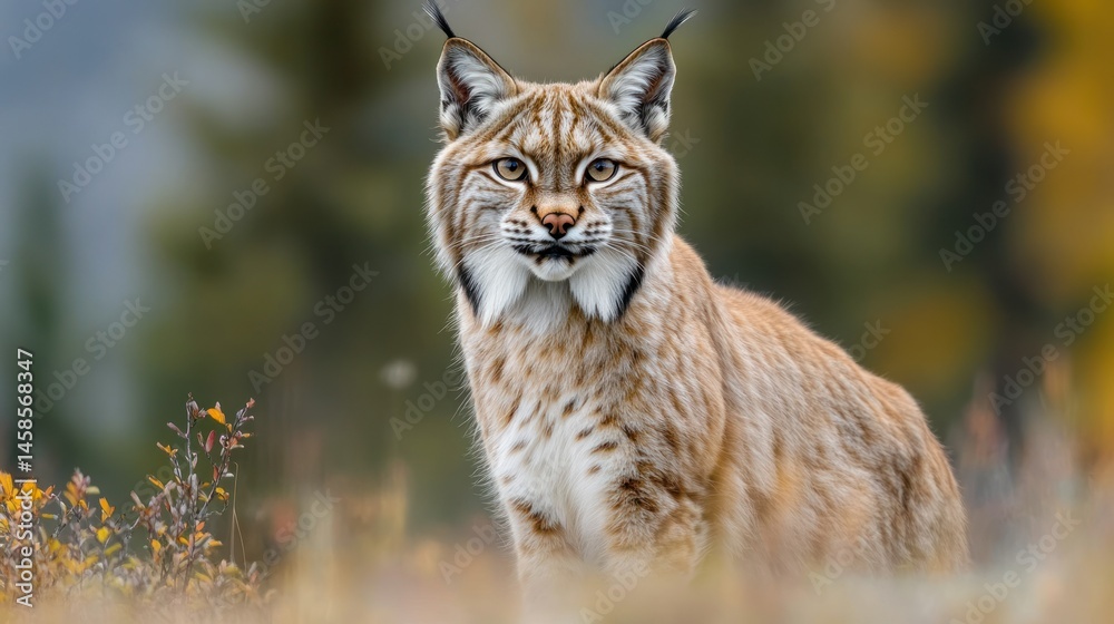 Obraz premium Wild lynx in autumnal meadow