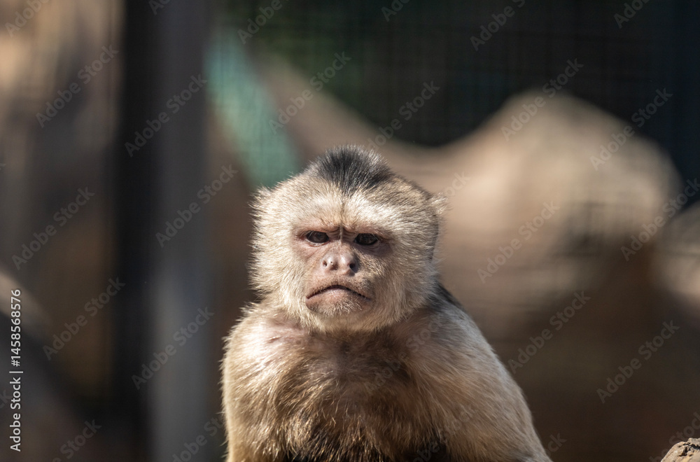 Fototapeta premium a beautiful monkey close-up in natural conditions on a spring day