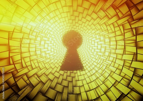 Fototapeta Naklejka Na Ścianę i Meble -  鍵穴のある幾何学的なトンネルの3dイラスト