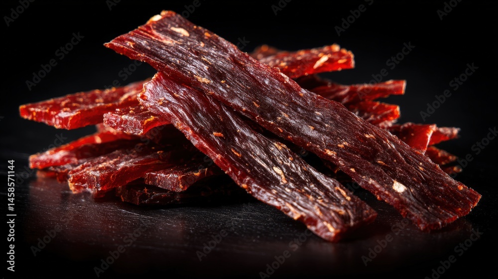 Deep-Fried Jerky Strips Delicious Protein Snack on Dark Background
