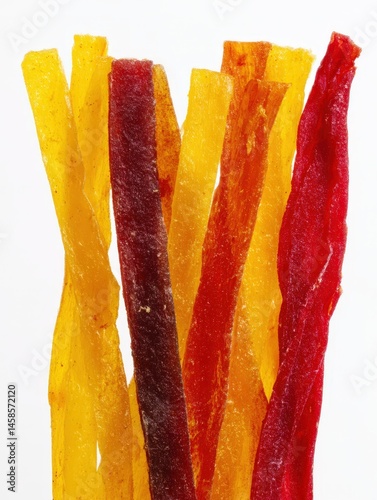 Obraz na płótnie Colorful Strips of Dried Fruit Sticks on White Background w salonie