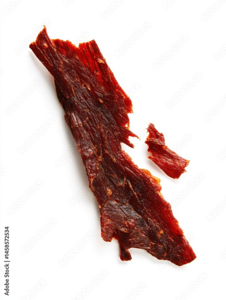 Dehydrated Meat Strip Isolated on White Background for Culinary Use