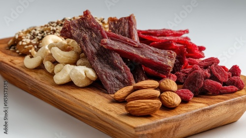 Obraz na płótnie Assorted Healthy Snacks on Wooden Platter for Nutrition Enthusiasts w salonie