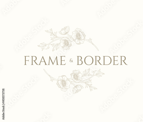 Hand drawn floral border. Frame of anemone flowers.