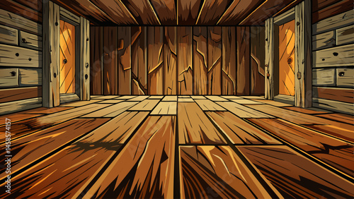 Old Dark rough wood floor or surface with splinters and knots. Square background with flooring or boards with wood grain. Old aged timber in a barn or