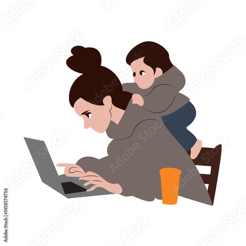 Working Mom Laptop Toddler Home Office