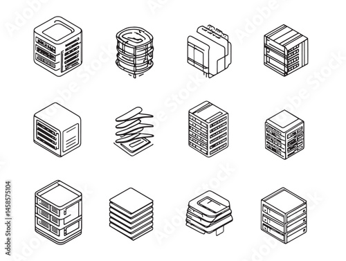 Data Server Line Art Illustration for Digital Platforms