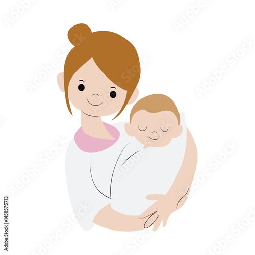 Woman Holding Infant Baby Cartoon