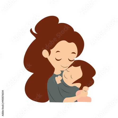 Mother Daughter Hugging Love Cartoon Illustration