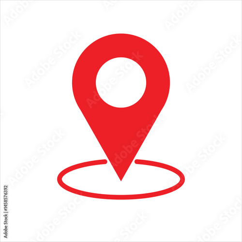 Vibrant red location pin icon against a clean white background illustration.