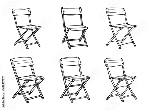 Folding Chair Vector Line Art Icons