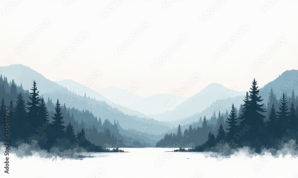 Obraz premium Serene Blue Mountain Lake Landscape - Minimalism