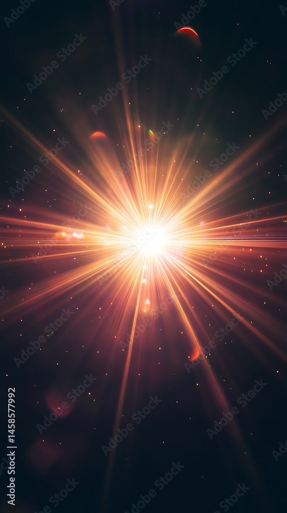 Naklejka premium Radiant sunlight overlay with lens flare effects on black