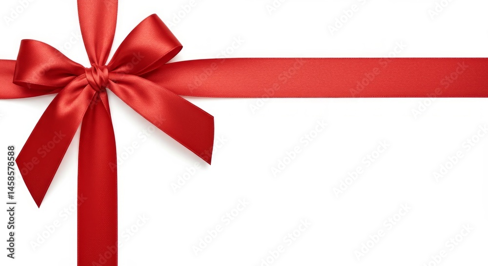 Elegant Red Ribbon Bow on a White Background for Festive Celebrations Elegant Red Ribbon Bow on a White Background for Festive Celebrations
